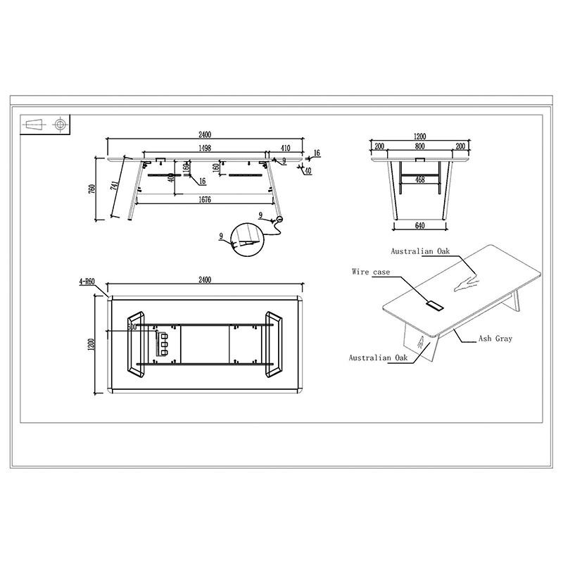 Заседателна маса RFG Elmaz 240/120/76h дъб-сив